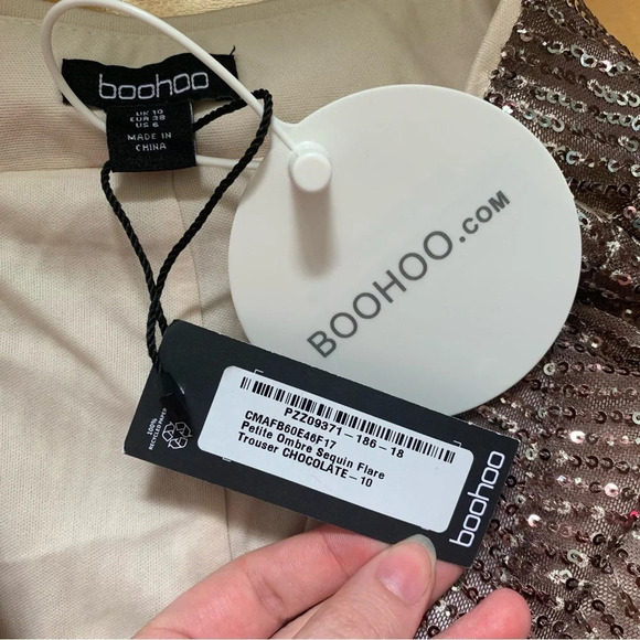 Boohoo Petite Ombre Sequin Flare Pants Trousers Size 6 New With Tag Brown - Picture 4 of 6